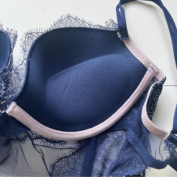 NWT Victoria's Secret Lingerie Corset Garter Lace Navy Lace Lilac Bustier 34C - Picture 15 of 16